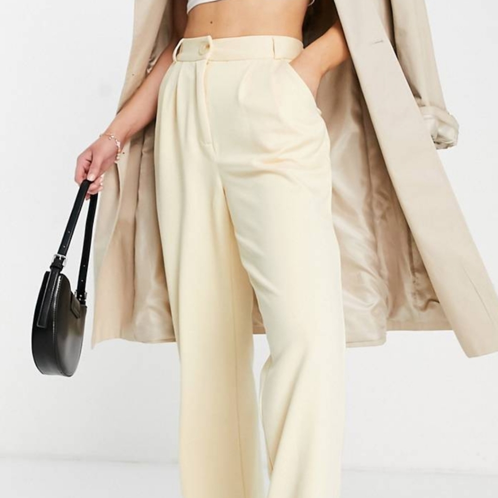 ASOS DESIGN slouchy tapered pants in jersey twill in buttermilk